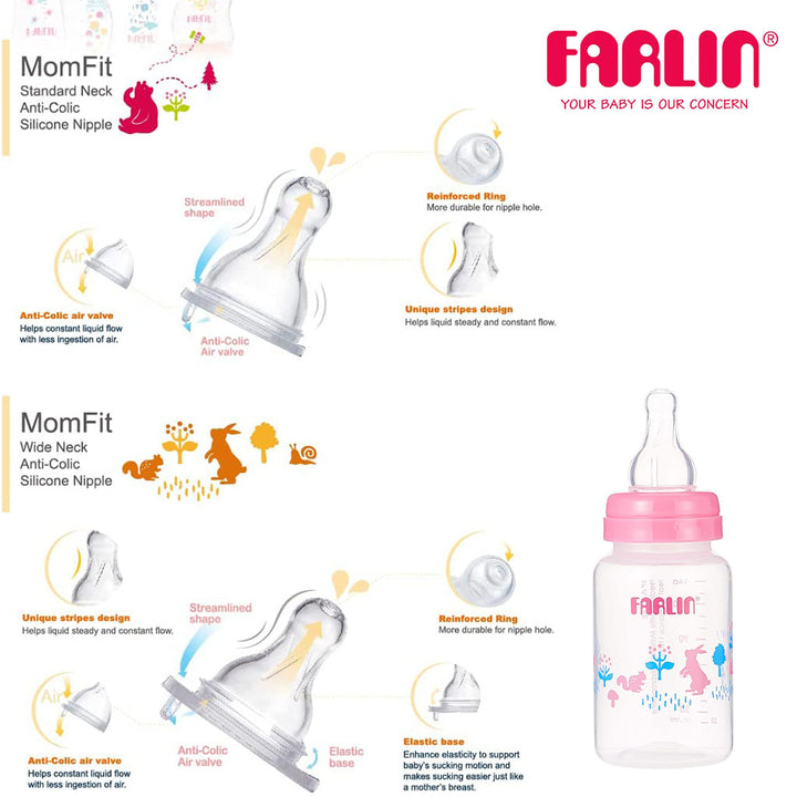 Farlin Standard Neck Animal Series PP Feeding Bottle, Pink AB-41011 (G) 140ml, Pack of 1's - Easy Pharmacy LLC