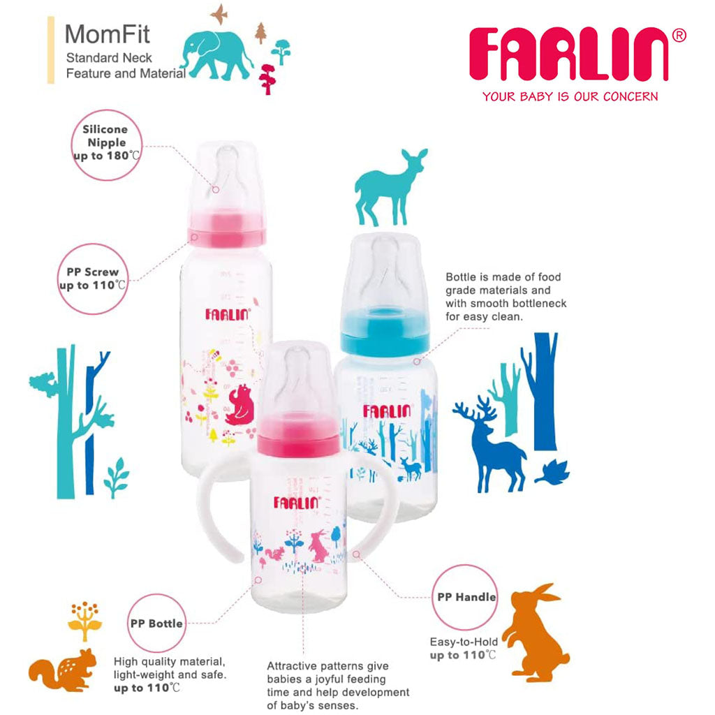Farlin Standard Neck Animal Series PP Feeding Bottle, Pink AB-41011 (G) 140ml, Pack of 1's - Easy Pharmacy LLC