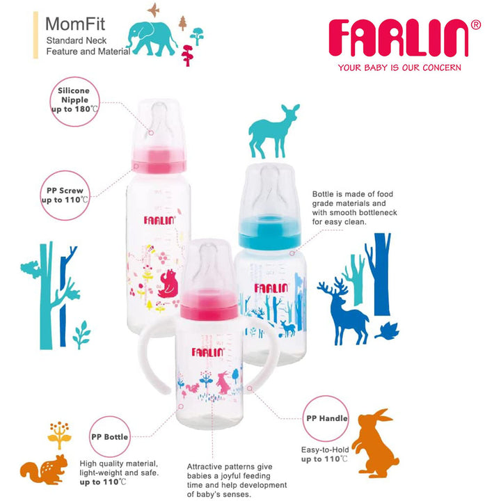Farlin Standard Neck Animal Series PP Feeding Bottle, Pink AB-41011 (G) 140ml, Pack of 1's - Easy Pharmacy LLC