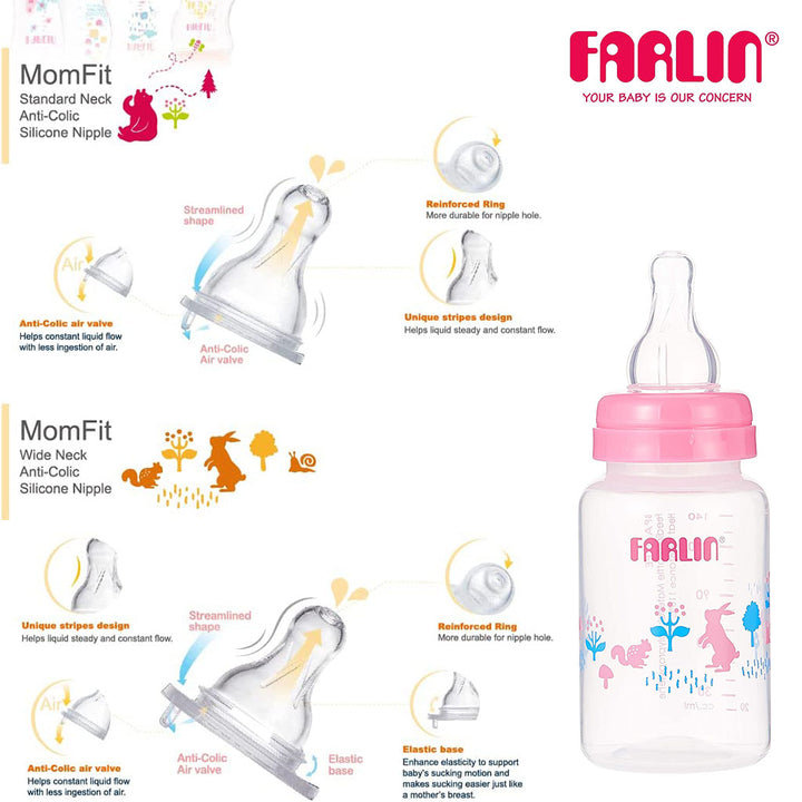 Farlin Standard Neck Animal Series PP Feeding Bottle, Blue AB-41011 (B) 140ml, Pack of 1's - Easy Pharmacy LLC