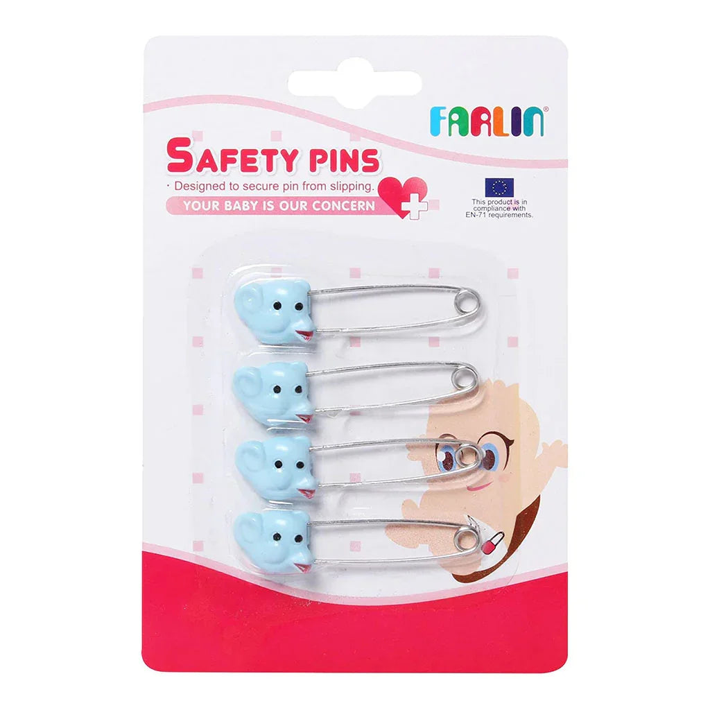 Farlin Animal Safety Pins For Baby, Blue, Pack of 4's - Easy Pharmacy LLC