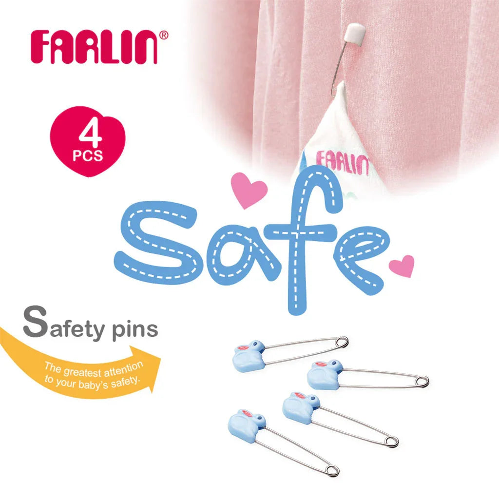 Farlin Animal Safety Pins For Baby, Blue, Pack of 4's - Easy Pharmacy LLC
