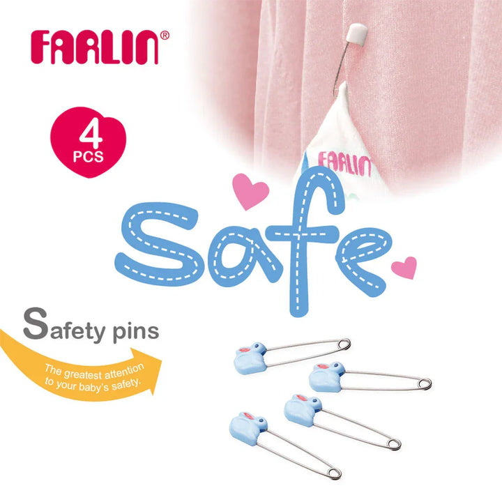 Farlin Animal Safety Pins For Baby, Blue, Pack of 4's - Easy Pharmacy LLC