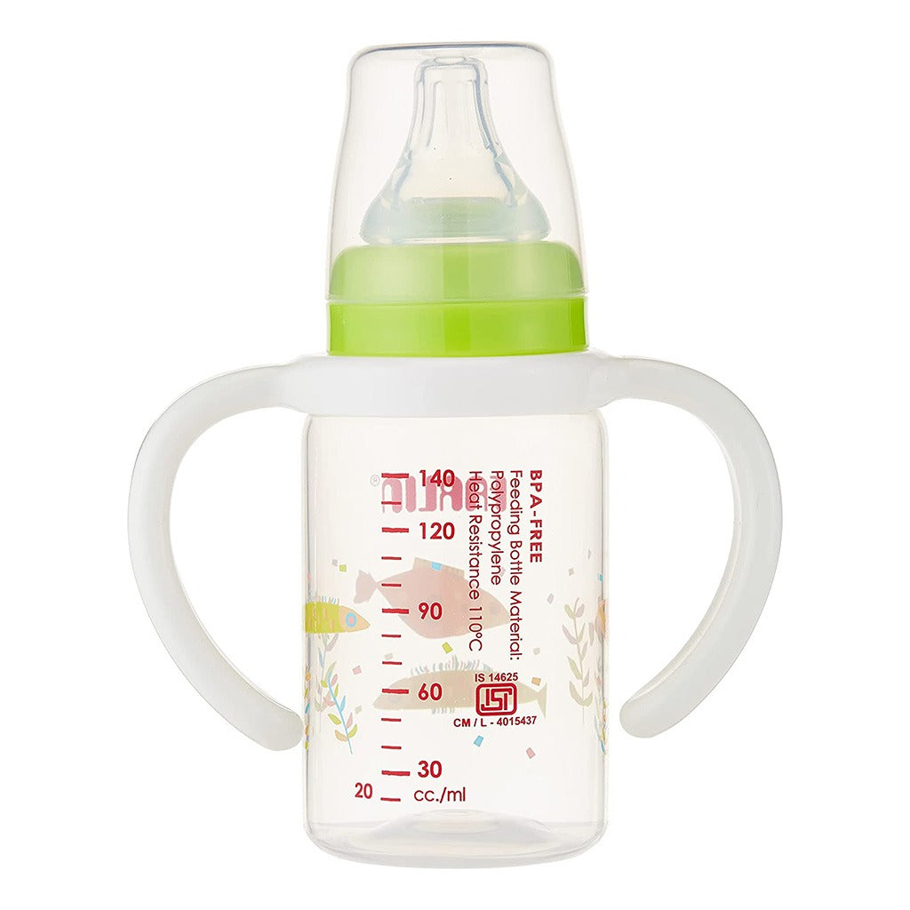 Farlin Little Artist Collection 140ml Standard Neck PP Feeding Bottle With Handle Green For 0+ Months Baby, Pack of 1's - Easy Pharmacy LLC