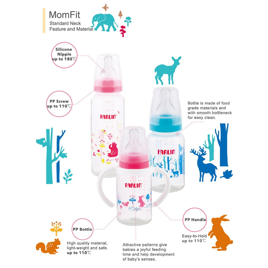 Farlin Animal Series 240ml Standard Neck PP Feeding Bottle With Handle For 3 Months+ Baby, Pack of 1's - Easy Pharmacy LLC