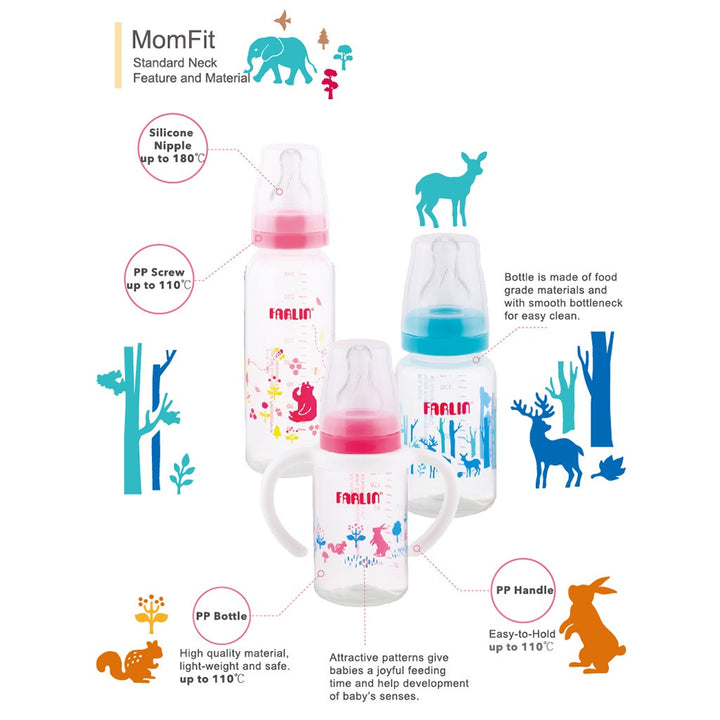 Farlin Animal Series 240ml Standard Neck PP Feeding Bottle With Handle For 3 Months+ Baby, Pack of 1's - Easy Pharmacy LLC