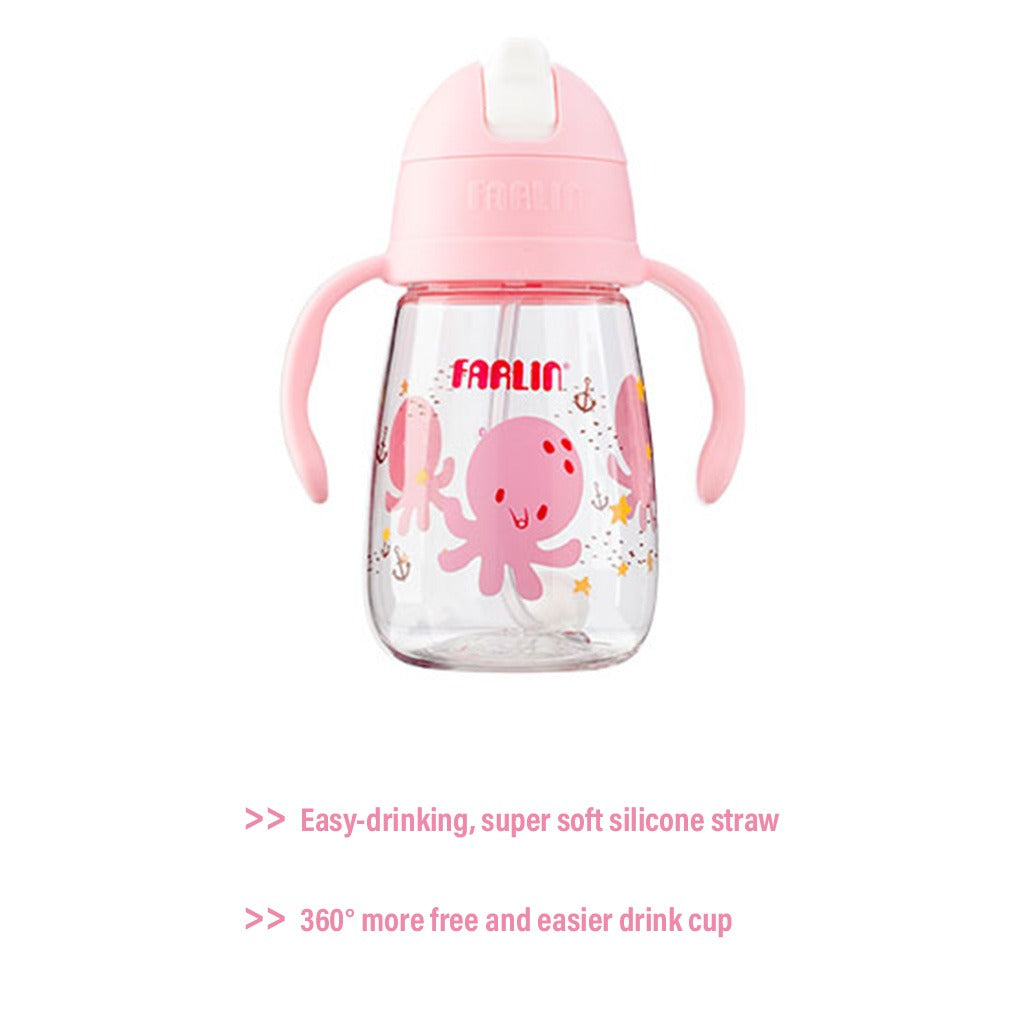 Farlin 360° Tritan 250ml Drinking Straw Cup For 6 Months+ Baby Pink, Pack of 1's - Easy Pharmacy LLC