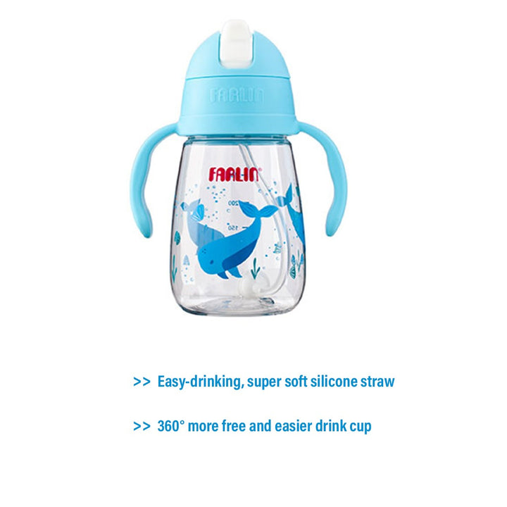 Farlin 360° Tritan 250ml Drinking Straw Cup For 6 Months+ Baby Blue, Pack of 1's - Easy Pharmacy LLC