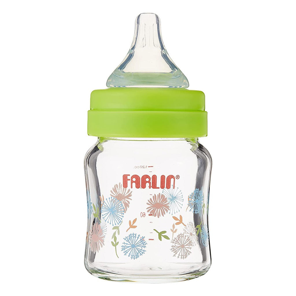 Farlin Wide Neck Heat Resistant 120ml Glass Feeding Bottle For 0+ Months Baby, Pack of 1's - Easy Pharmacy LLC