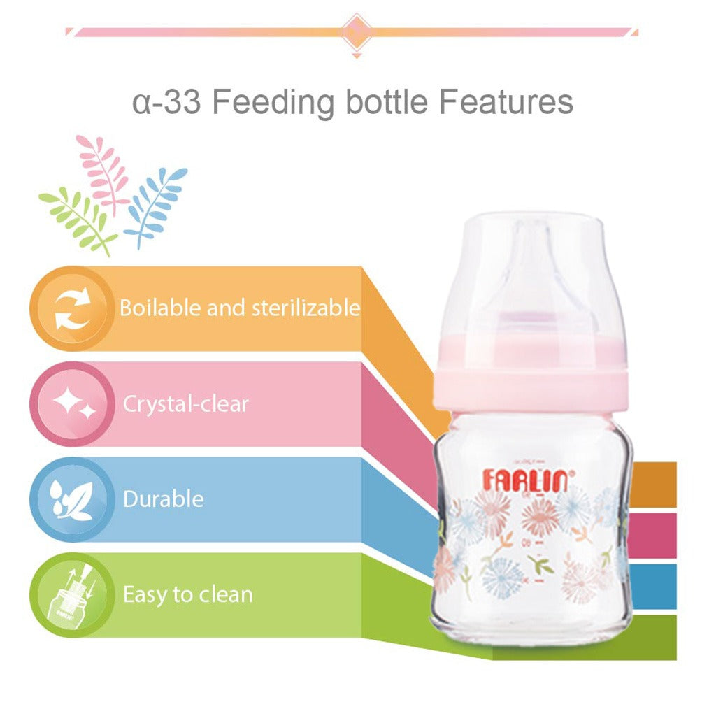 Farlin Flora Series ɑ-33 120ml Glass Feeding Bottle For Baby AB-32005 (G), Pack of 1's - Easy Pharmacy LLC