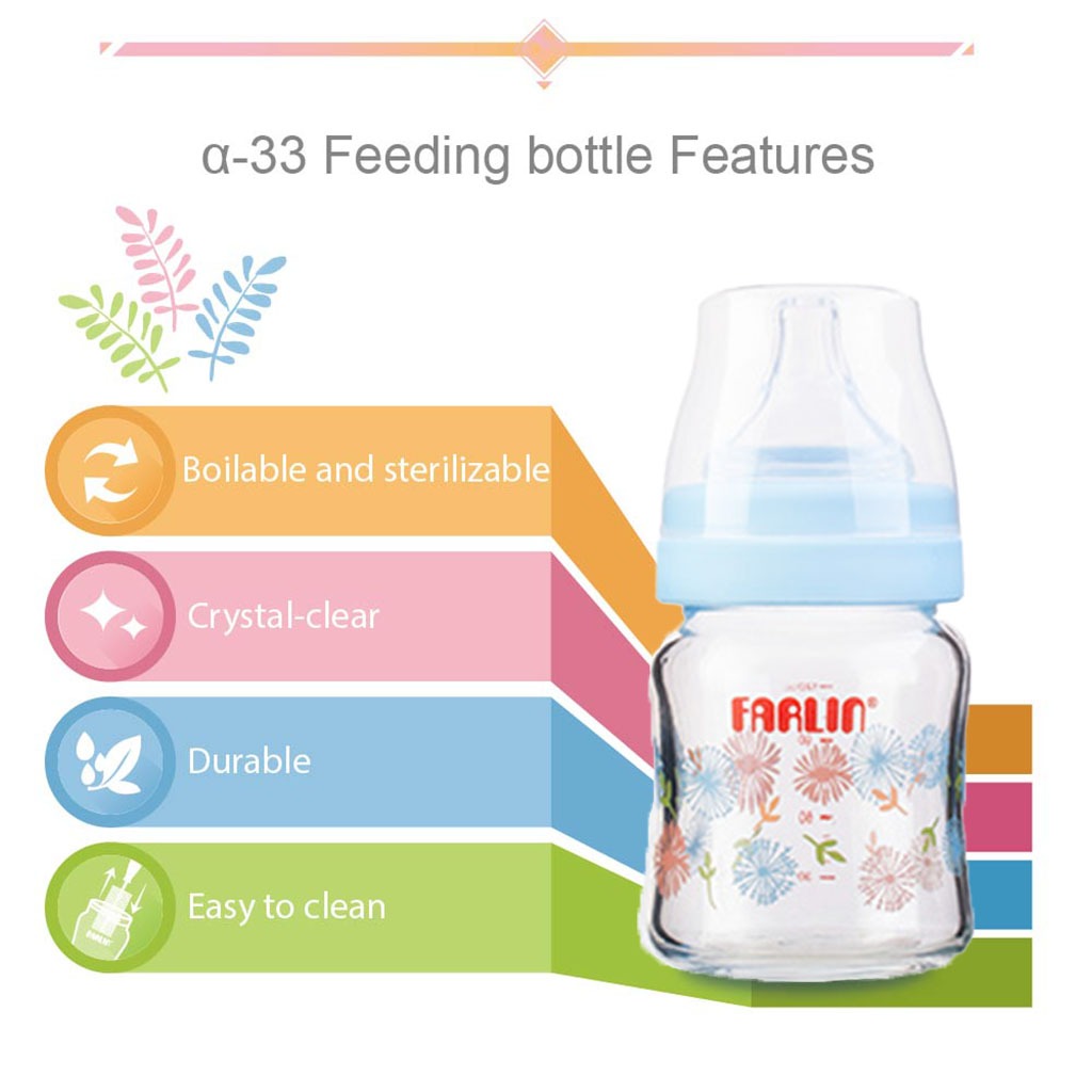 Farlin Flora Series ɑ-33 120ml Glass Feeding Bottle For Baby AB-32005 (B), Pack of 1's - Easy Pharmacy LLC