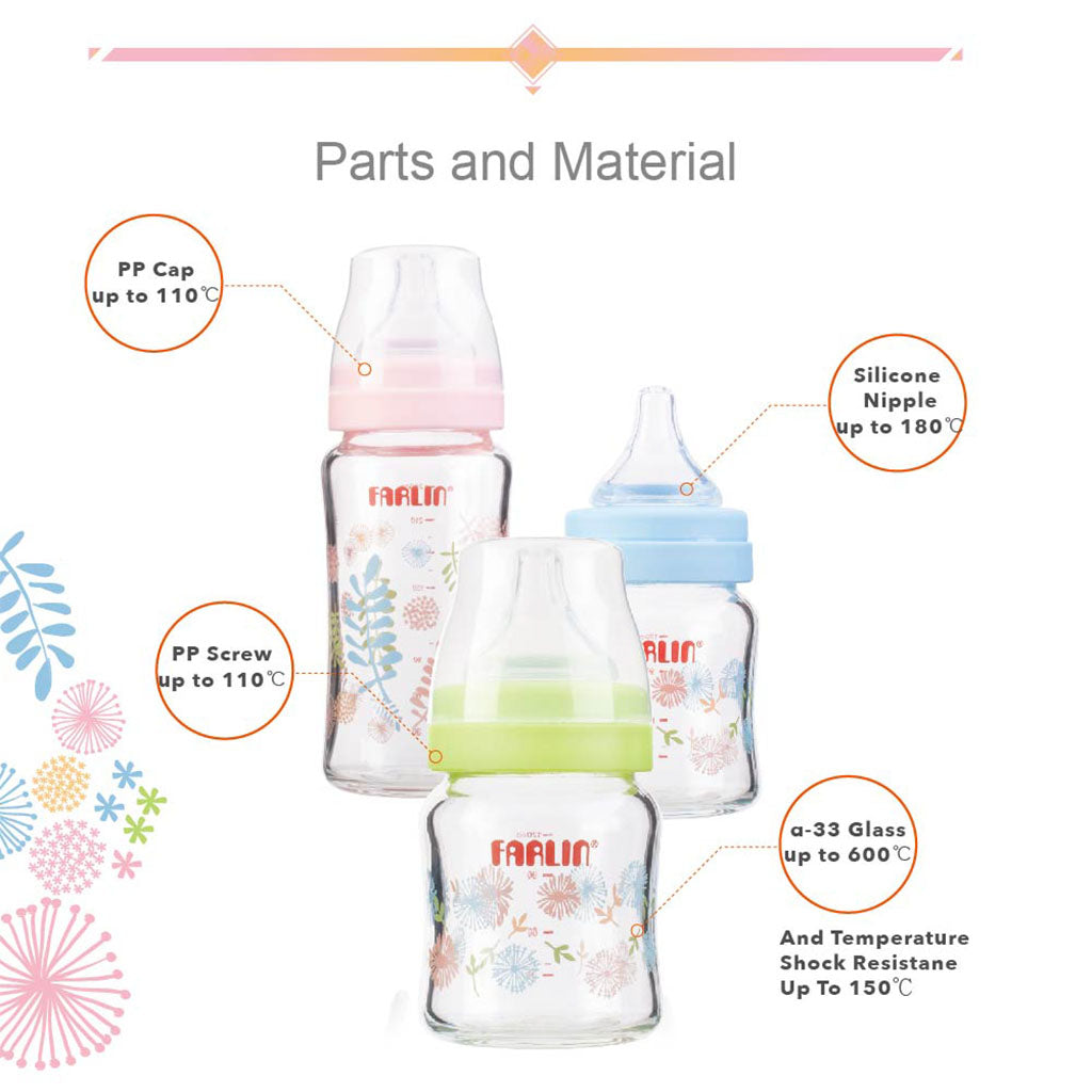 Farlin Flora Series ɑ-33 120ml Glass Feeding Bottle For Baby AB-32005 (B), Pack of 1's - Easy Pharmacy LLC