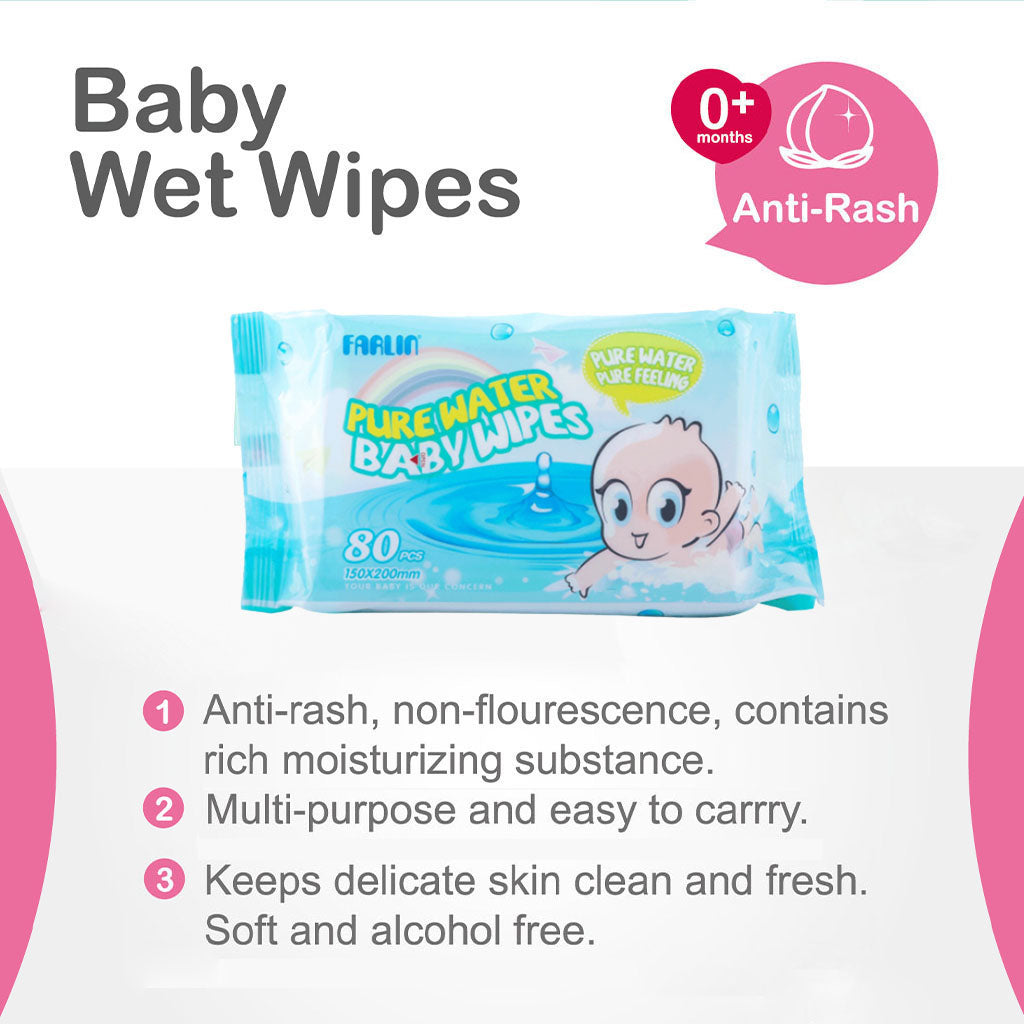 Farlin Pure Water Baby Wet Wipes DT-001, Pack of 80's - Easy Pharmacy LLC