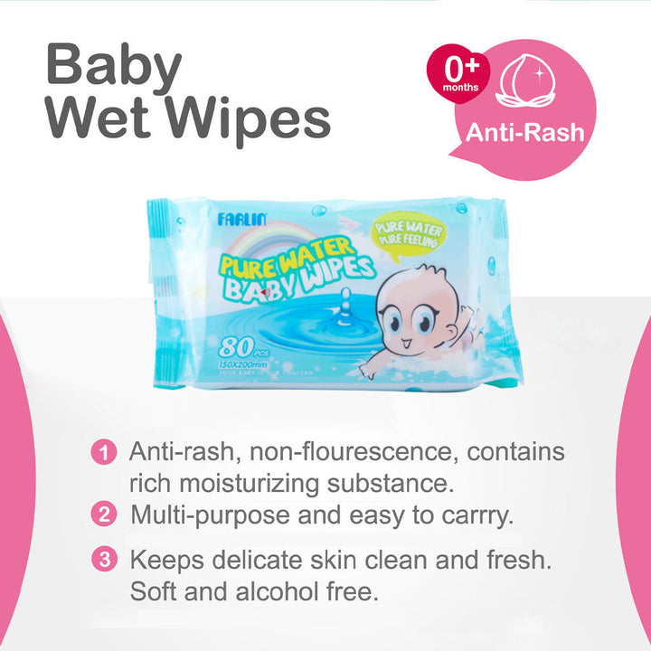 Farlin Pure Water Baby Wet Wipes DT-001, Pack of 80's - Easy Pharmacy LLC