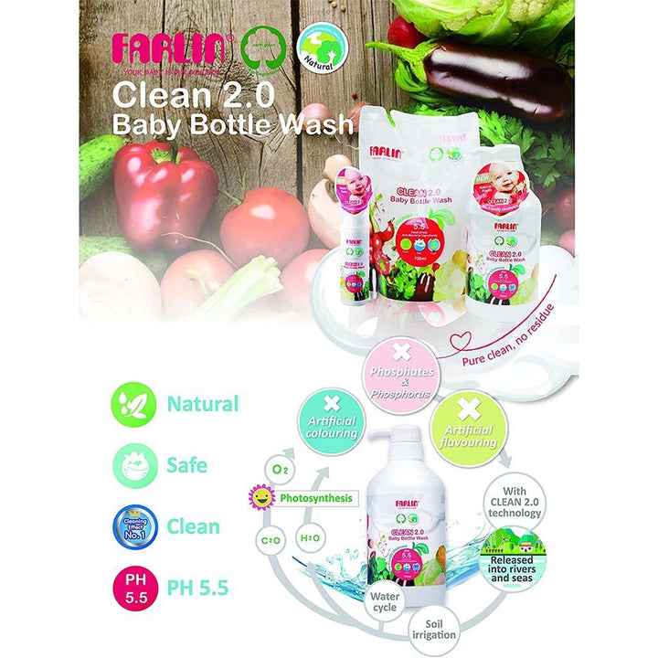 Farlin Clean 2.0 Baby Feeding Bottle Wash Liquid Cleanser Refill Pack 700ml - Easy Pharmacy LLC