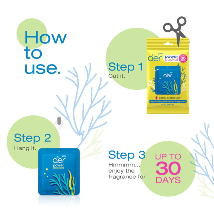 Godrej Aer Power Pocket Germ Protection Long Lasting Bathroom Fragrance - Sea Breeze 10g - Easy Pharmacy LLC