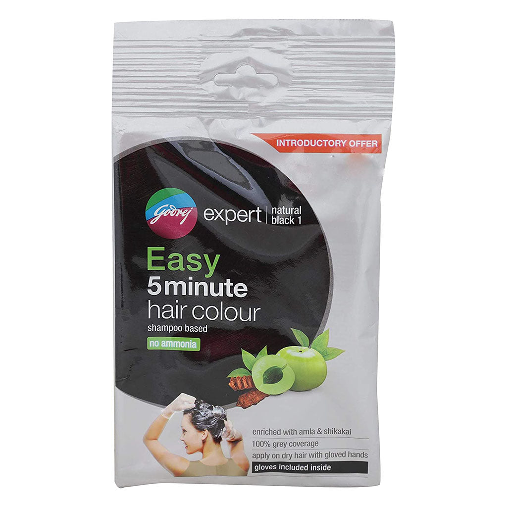 Godrej Expert Easy 5-Minute Hair Color Shampoo With No Ammonia, Natural Black, Pack of 8 x 18ml - Easy Pharmacy LLC