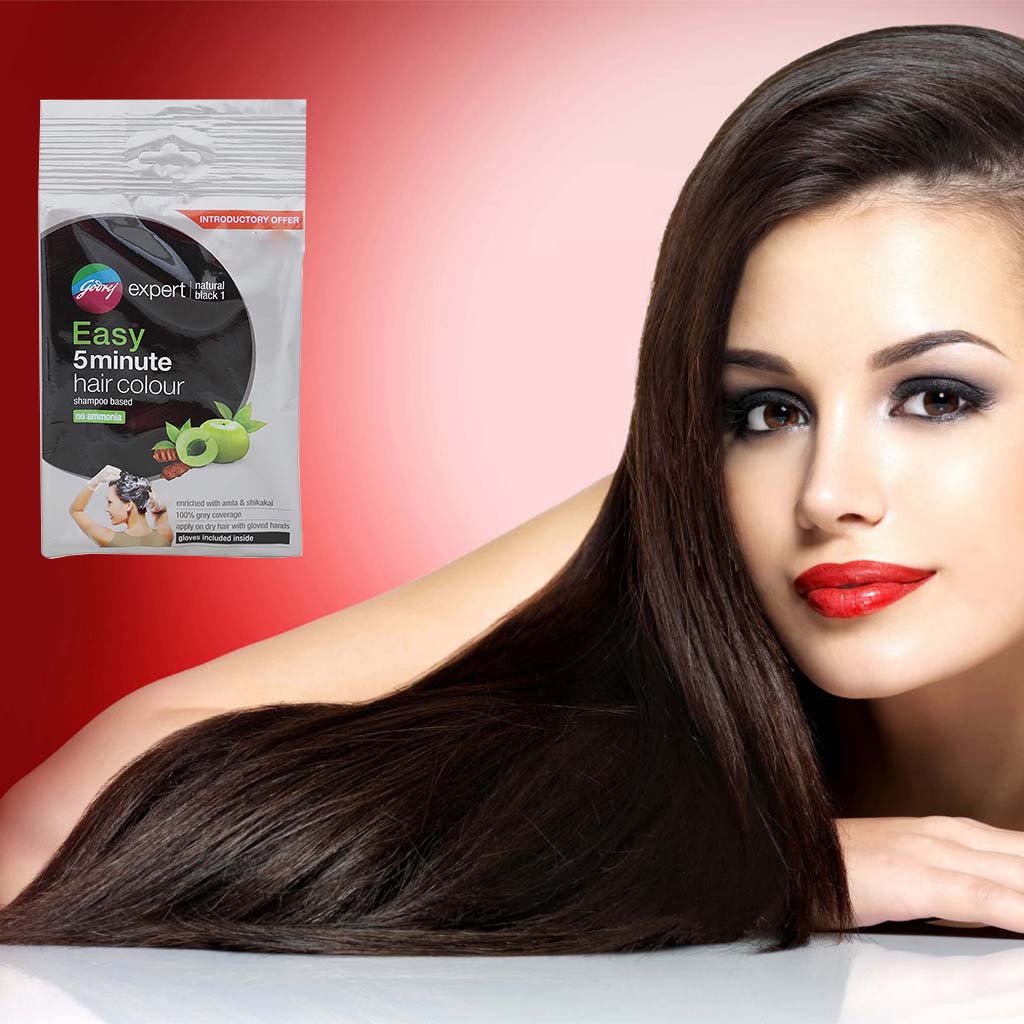 Godrej Expert Easy 5-Minute Hair Color Shampoo With No Ammonia, Natural Black, Pack of 8 x 18ml - Easy Pharmacy LLC