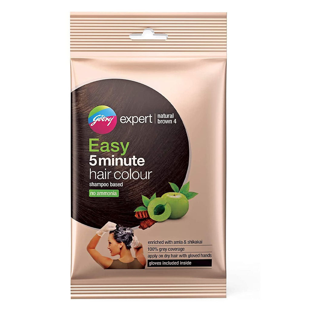 Godrej Expert Easy 5-Minute Hair Color Shampoo With No Ammonia, Natural Brown, Pack of 8 x 18ml - Easy Pharmacy LLC