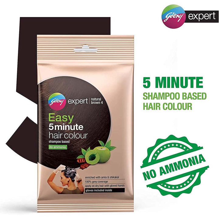 Godrej Expert Easy 5-Minute Hair Color Shampoo With No Ammonia, Natural Brown, Pack of 8 x 18ml - Easy Pharmacy LLC