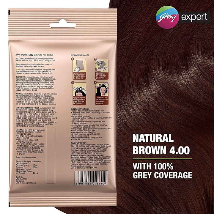Godrej Expert Easy 5-Minute Hair Color Shampoo With No Ammonia, Natural Brown, Pack of 8 x 18ml - Easy Pharmacy LLC