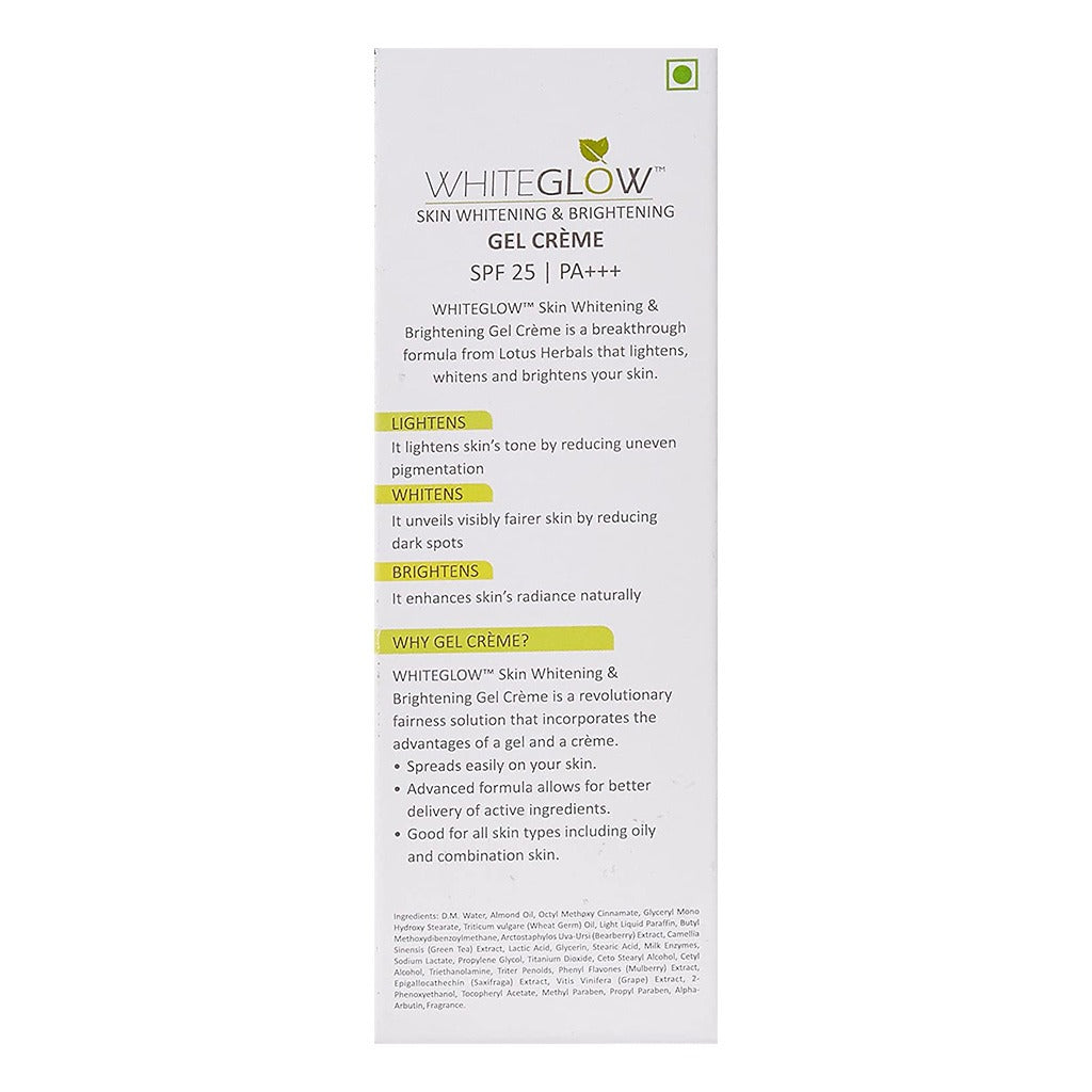 Lotus Herbals Whiteglow Skin Whitening & Brightening Gel Cream SPF 25 PA+++ 18g - Easy Pharmacy LLC