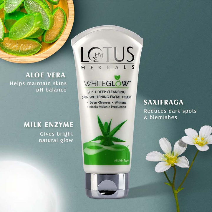 Lotus Herbals Whiteglow 3 In 1 Deep Cleansing Skin Whitening Facial Foam 100g - Easy Pharmacy LLC