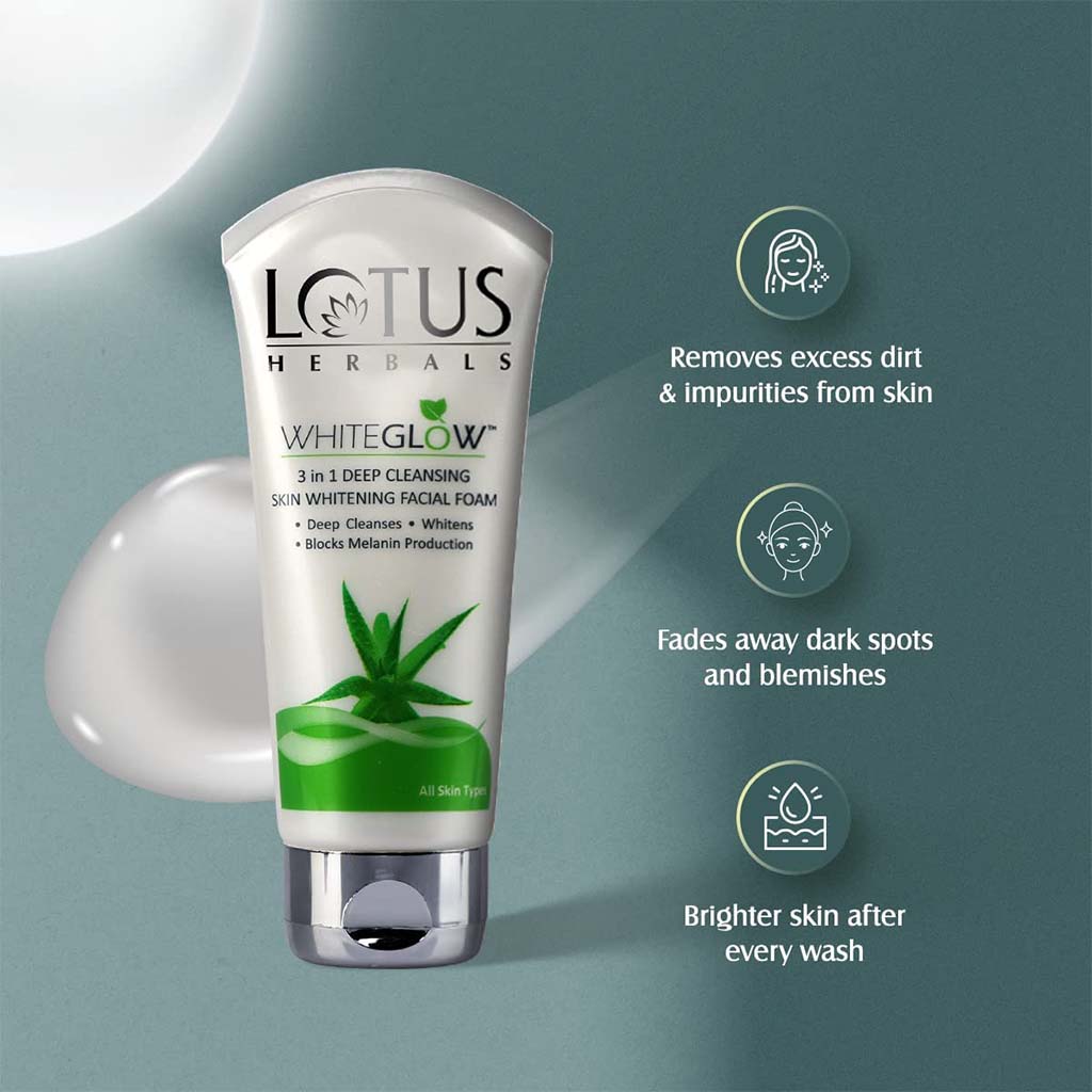 Lotus Herbals Whiteglow 3 In 1 Deep Cleansing Skin Whitening Facial Foam 100g - Easy Pharmacy LLC