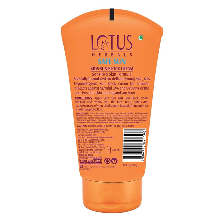 Lotus Herbals Safe Sun SPF 25 Kids Sun Block Cream Sensitive Skin Formula 100g - Easy Pharmacy LLC