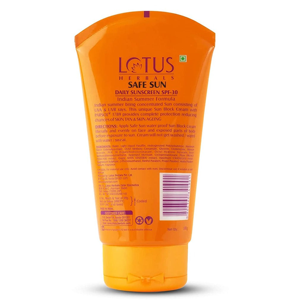 Lotus Herbals Safe Sun Sunscreen Cream Indian Summer Formula SPF 30 Pa++ 100g - Easy Pharmacy LLC