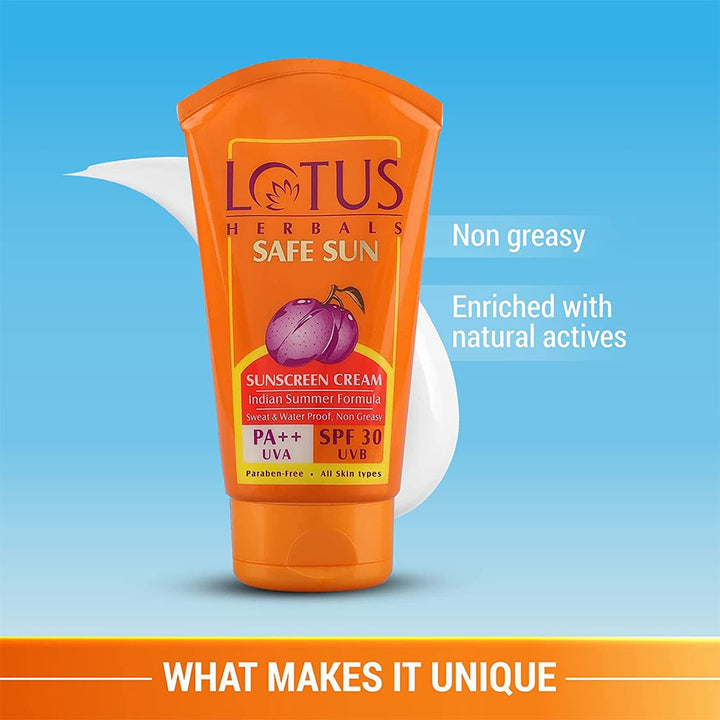 Lotus Herbals Safe Sun Sunscreen Cream Indian Summer Formula SPF 30 Pa++ 100g - Easy Pharmacy LLC