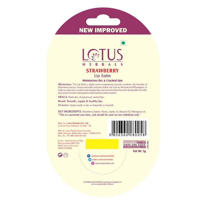 Lotus Herbals Strawberry Lip Balm For Dry And Cracked Lips 5g - Easy Pharmacy LLC