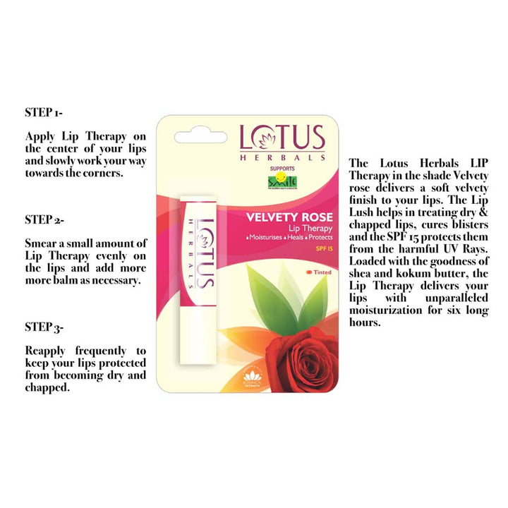 Lotus Herbals Tinted Lip Therapy SPF15 Velvety Rose 4g - Easy Pharmacy LLC