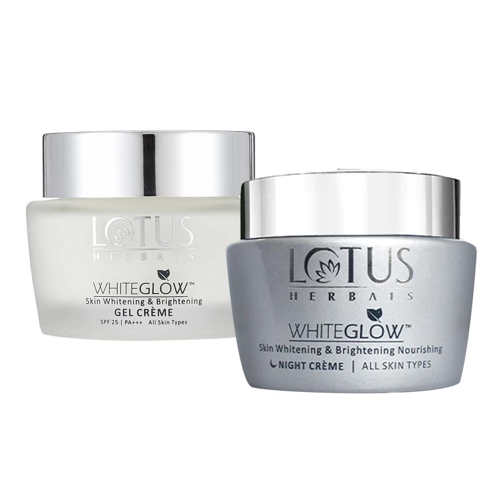 Lotus Herbals Whiteglow SPF 25 PA+++ Skin Whitening & Brightening Day Gel Cream 60g + Lotus Herbals Whiteglow Skin Whitening & Brightening Nourishing Night Cream 60g PROMO PACK - Easy Pharmacy LLC