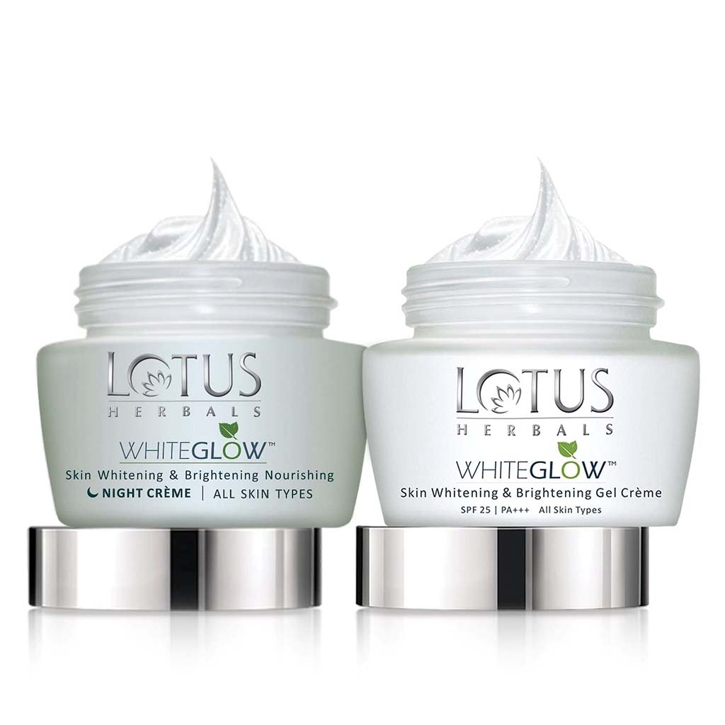 Lotus Herbals Whiteglow SPF 25 PA+++ Skin Whitening & Brightening Day Gel Cream 60g + Lotus Herbals Whiteglow Skin Whitening & Brightening Nourishing Night Cream 60g PROMO PACK - Easy Pharmacy LLC