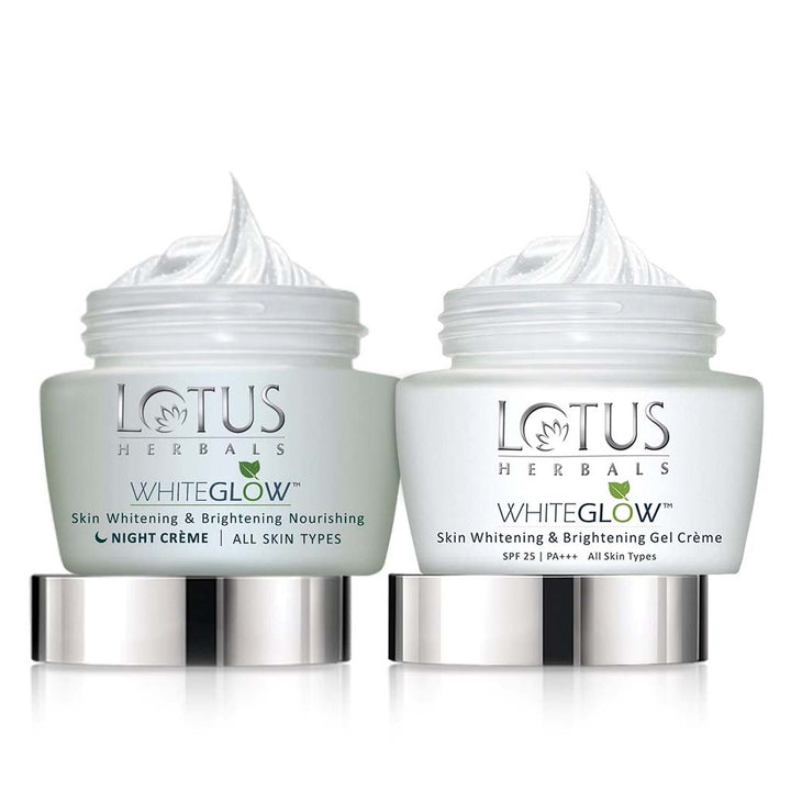 Lotus Herbals Whiteglow SPF 25 PA+++ Skin Whitening & Brightening Day Gel Cream 60g + Lotus Herbals Whiteglow Skin Whitening & Brightening Nourishing Night Cream 60g PROMO PACK - Easy Pharmacy LLC