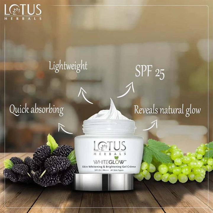 Lotus Herbals Whiteglow SPF 25 PA+++ Skin Whitening & Brightening Day Gel Cream 60g + Lotus Herbals Whiteglow Skin Whitening & Brightening Nourishing Night Cream 60g PROMO PACK - Easy Pharmacy LLC