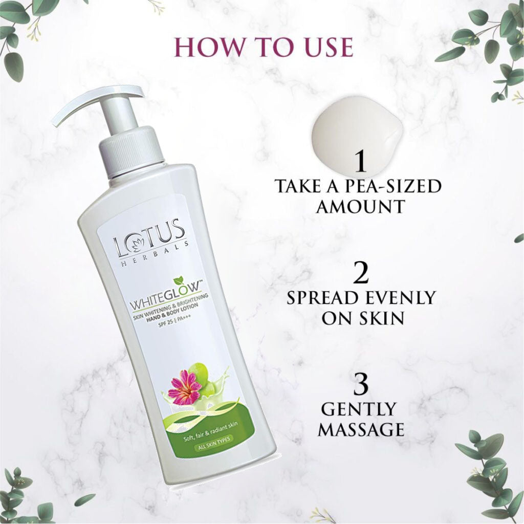 Lotus Herbals Whiteglow SPF25 PA+++ Skin Whitening & Brightening Hand And Body Lotion, PROMO PACK OF 2 x 300ml - Easy Pharmacy LLC