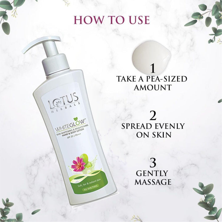 Lotus Herbals Whiteglow SPF25 PA+++ Skin Whitening & Brightening Hand And Body Lotion, PROMO PACK OF 2 x 300ml - Easy Pharmacy LLC