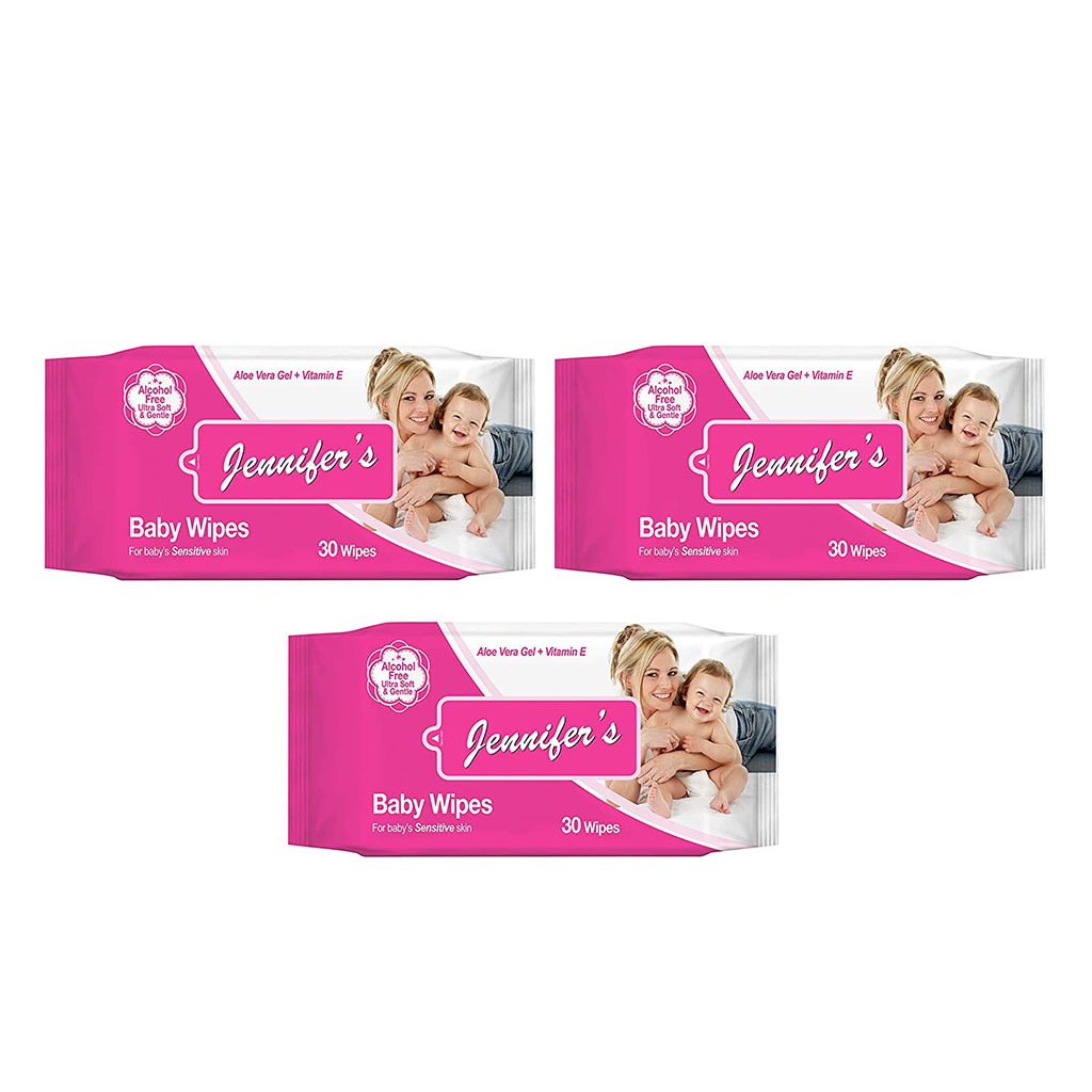 Jennifer's Alcohol Free Baby Wipes For Sensitive Skin With Aloevera & Vitamin E 30's, Pack of 3's - Easy Pharmacy LLC