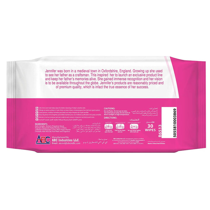 Jennifer's Alcohol Free Baby Wipes For Sensitive Skin With Aloevera & Vitamin E 30's, Pack of 3's - Easy Pharmacy LLC