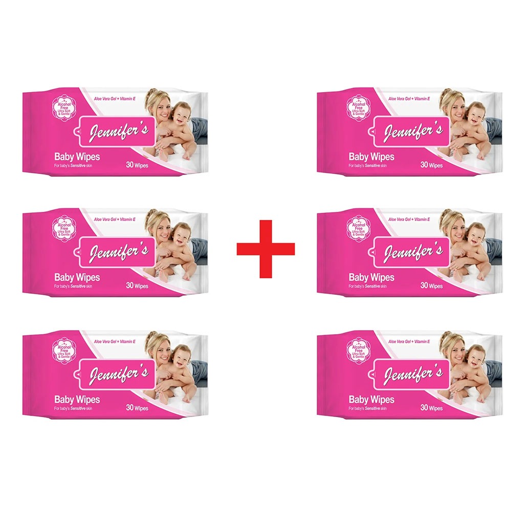 Jennifer's Alcohol Free Baby Wipes For Sensitive Skin With Aloevera & Vitamin E 30's, Pack of 6's - Easy Pharmacy LLC