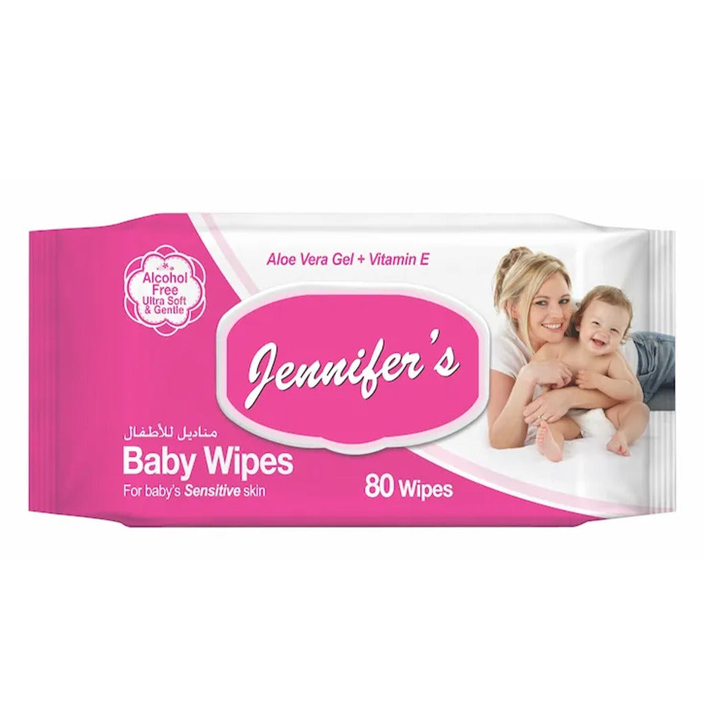 Jennifer's Alcohol Free Baby Wipes For Sensitive Skin With Aloevera & Vitamin E, Pack of 80's - Easy Pharmacy LLC