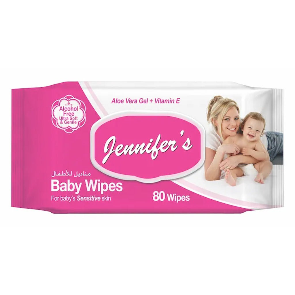 Jennifer's Alcohol Free Baby Wipes For Sensitive Skin With Aloevera & Vitamin E 80's, Pack of 2's - Easy Pharmacy LLC