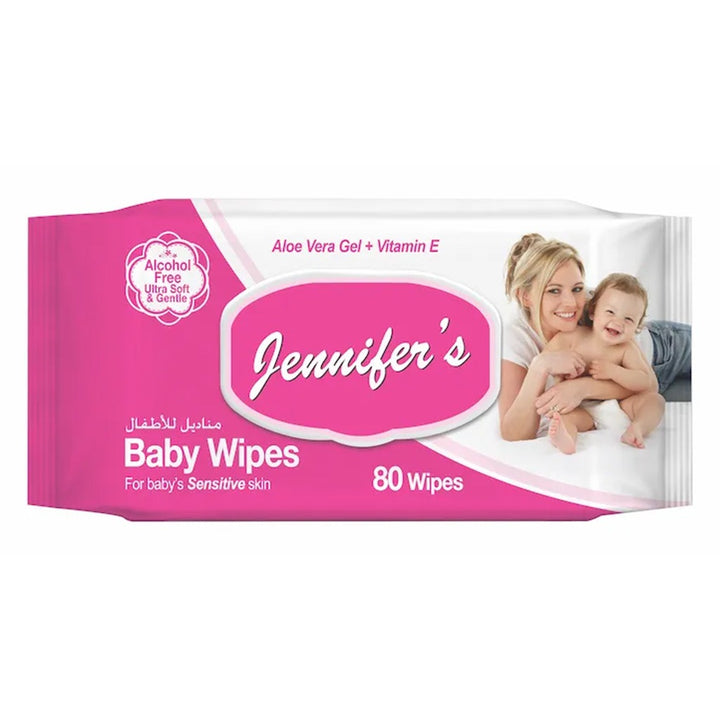 Jennifer's Alcohol Free Baby Wipes For Sensitive Skin With Aloevera & Vitamin E 80's, Pack of 2's - Easy Pharmacy LLC