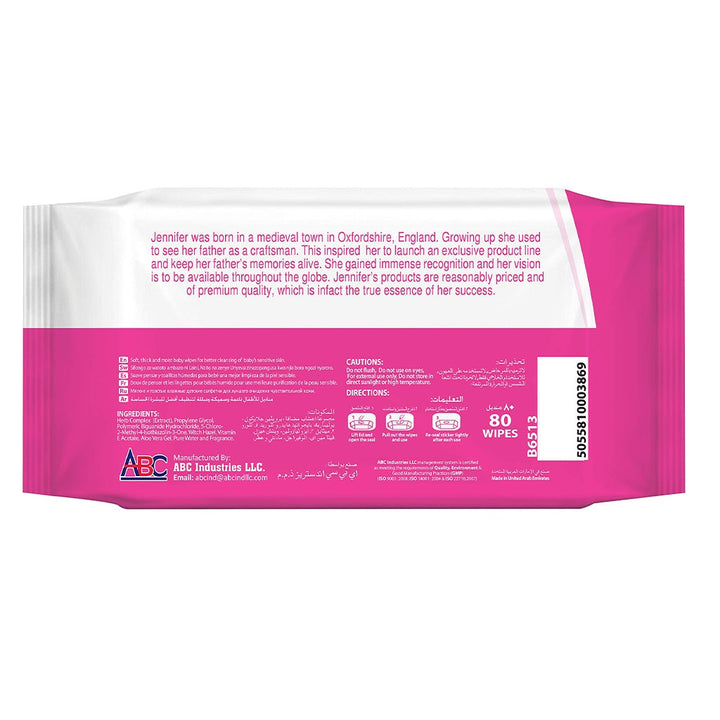 Jennifer's Alcohol Free Baby Wipes For Sensitive Skin With Aloevera & Vitamin E 80's, Pack of 6's - Easy Pharmacy LLC