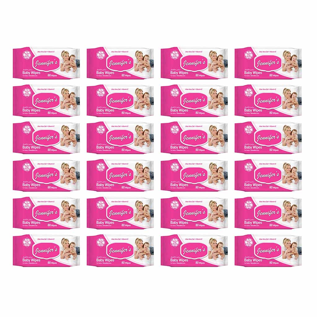 Jennifer's Alcohol Free Baby Wipes For Sensitive Skin With Aloevera & Vitamin E 80's, Pack of 24's - Easy Pharmacy LLC