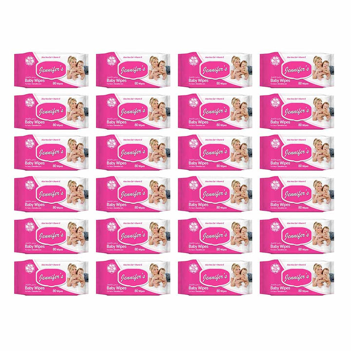 Jennifer's Alcohol Free Baby Wipes For Sensitive Skin With Aloevera & Vitamin E 80's, Pack of 24's - Easy Pharmacy LLC