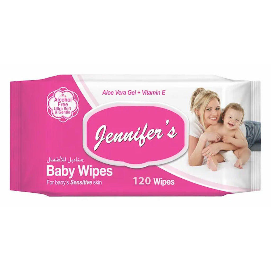 Jennifer's Alcohol Free Baby Wipes For Sensitive Skin With Aloevera & Vitamin E, Pack of 120's - Easy Pharmacy LLC
