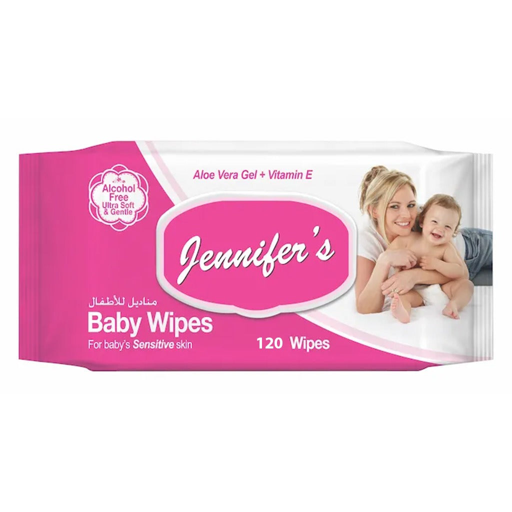 Jennifer's Alcohol Free Baby Wipes For Sensitive Skin With Aloevera & Vitamin E 120's, Pack of 6's - Easy Pharmacy LLC